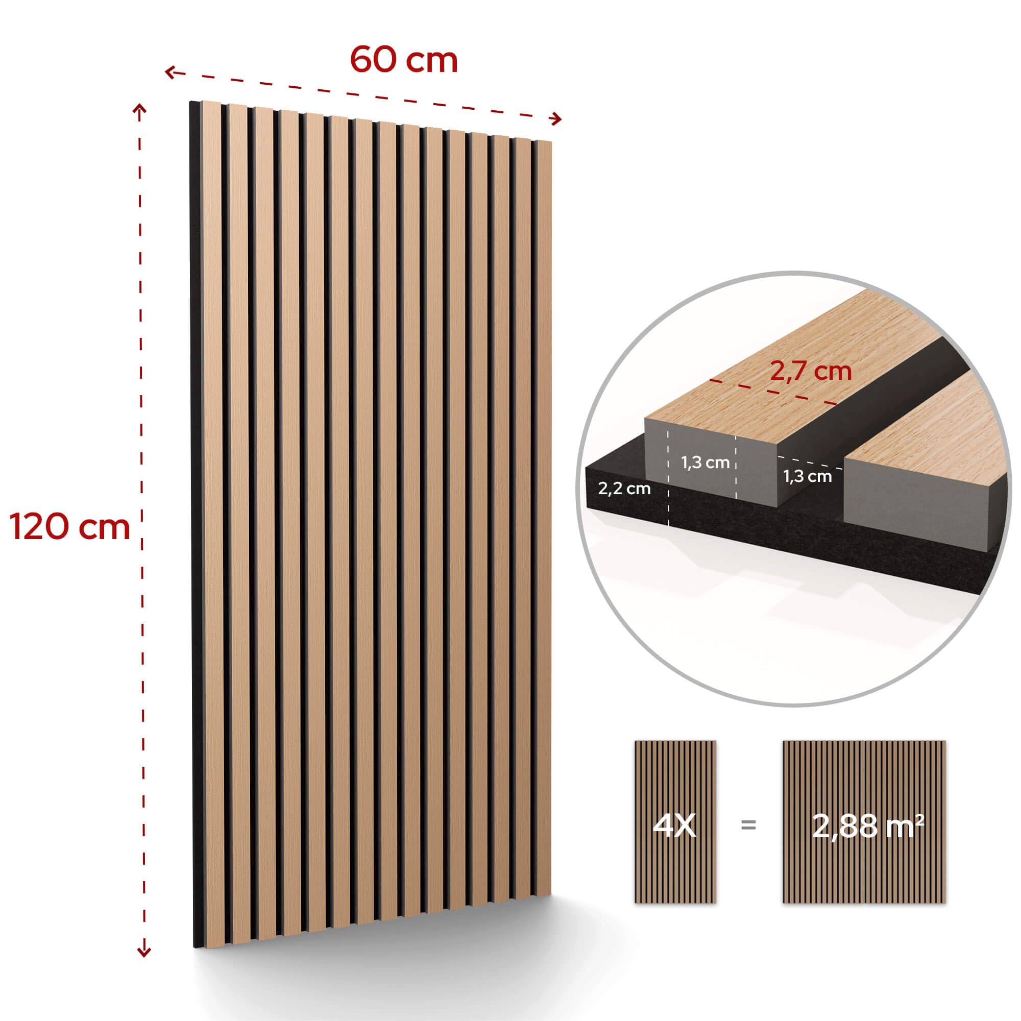 Arebos Akustikpaneele 120x60 cm | Lamellenwand in Holzoptik für Wand & Decke | modernes Wandpaneel mit hoher Schallabsorption | einfache Montage & zuschneidbar | 4er Set für stilvolle Raumakustik