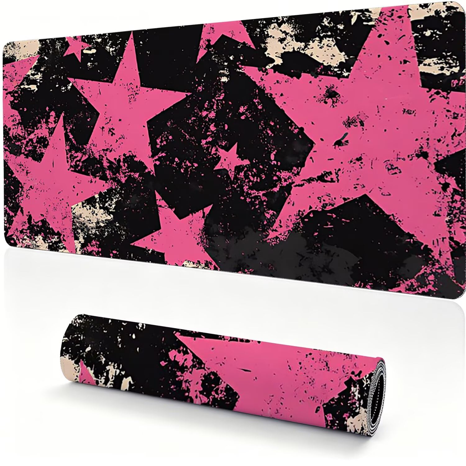 Tappetino Mouse Gaming XXL, Mousepad 1200x600x4mm rosa Stella 0x0-149 | Tappetino Scrivania con Base in Gomma Antiscivolo Bordi Cuciti per Computer, PC, Migliora la Precisione e la Velocità