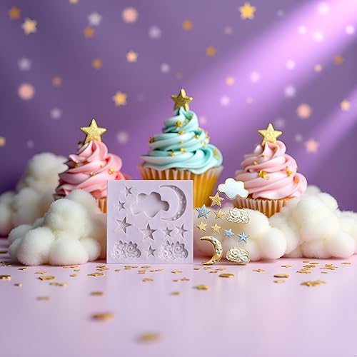Miniatura 6 de Moldes de silicona con forma de nubes de luna y estrella, moldes de caramelo para bricolaje, pasteles, fondant, galletas, nubes, fondant, luna para