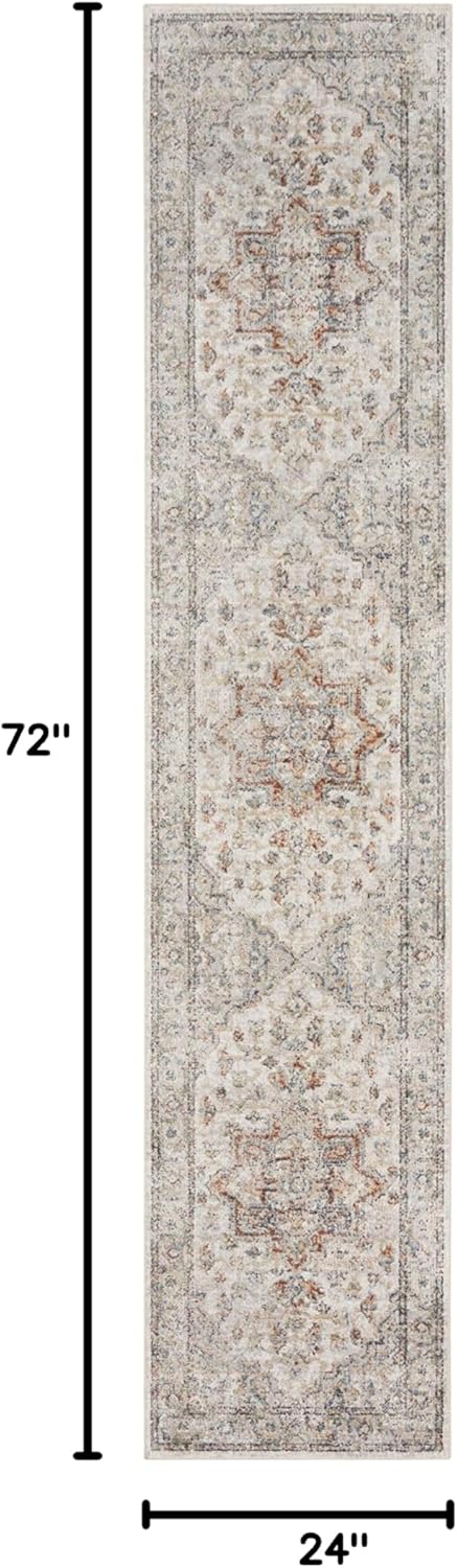 Nourison Home Astra Machine Washable Grey Multicolor 2' x 6' Area Rug - Easy Clean, Non Shedding, Bed Room, Living Room, Dining Room, Kitchen (6' Runner)