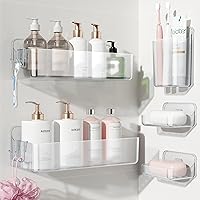 Nieifi Adhesive Shower Caddy 5-Pack: Rustproof Clear Wall Shelves with Soap Holder, No-Drill Bathroom Organizer