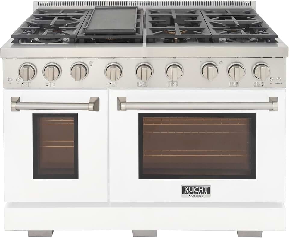 KUCHT Professional 48 in. 6.7 cu. ft. Propane Gas Range Two Ovens - One Convection - in White with True Simmer Burners