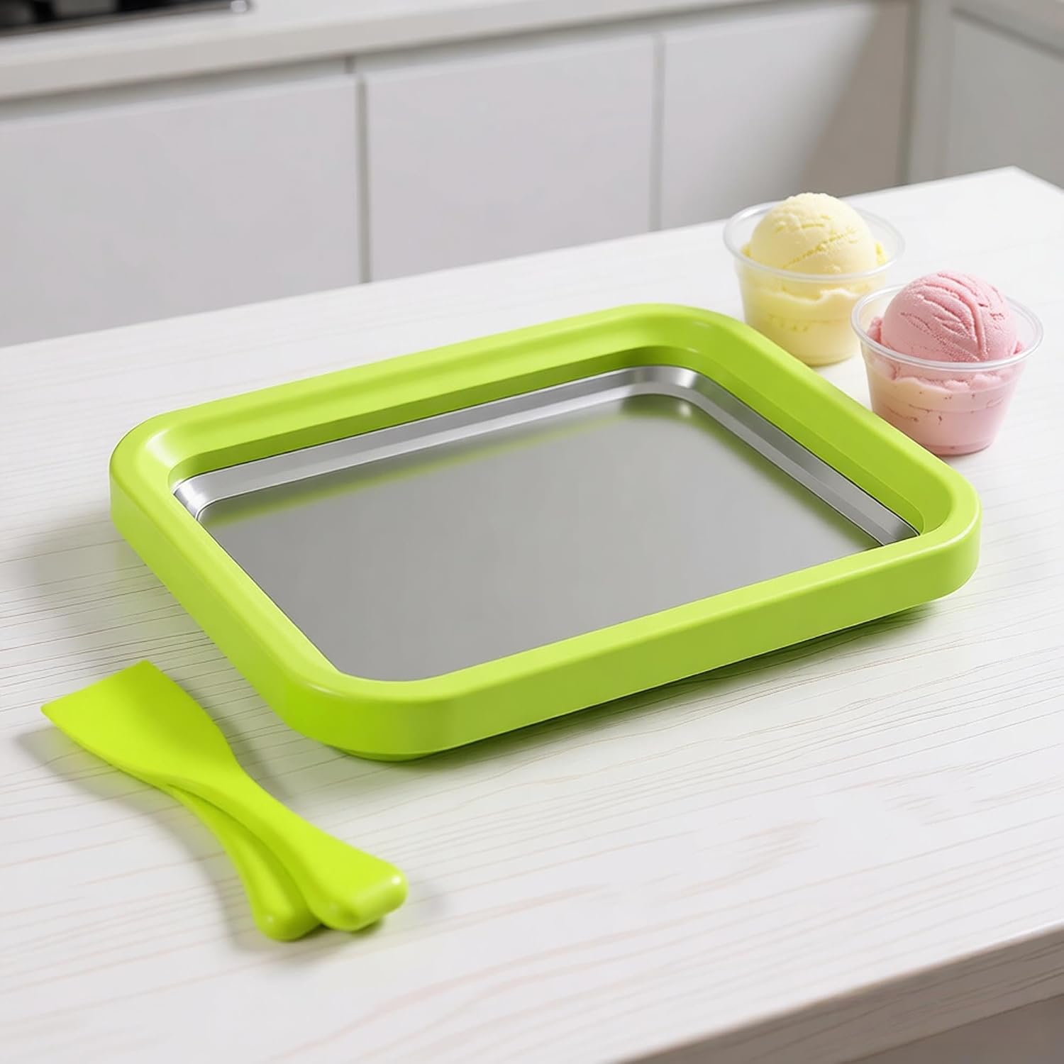 Ice Cream Rolls, Rolled Ice Cream Maker, Ice Plate with Spatulas for Homemade Rolled Ice Cream, Gelato, Frozen Yogurt, Easy Clean