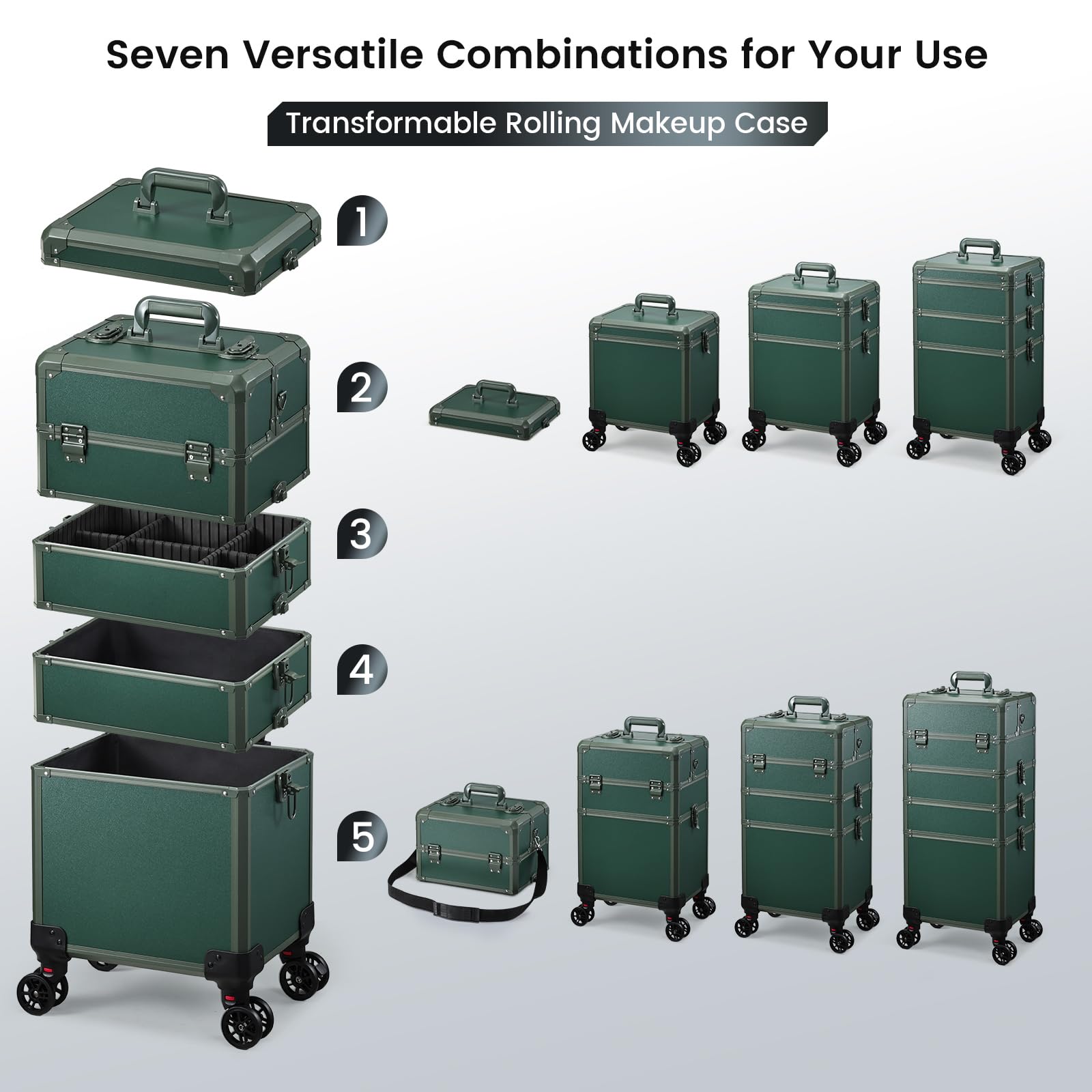 FRENESSA 5-in-1 Rolling Makeup Case with Removable Trays