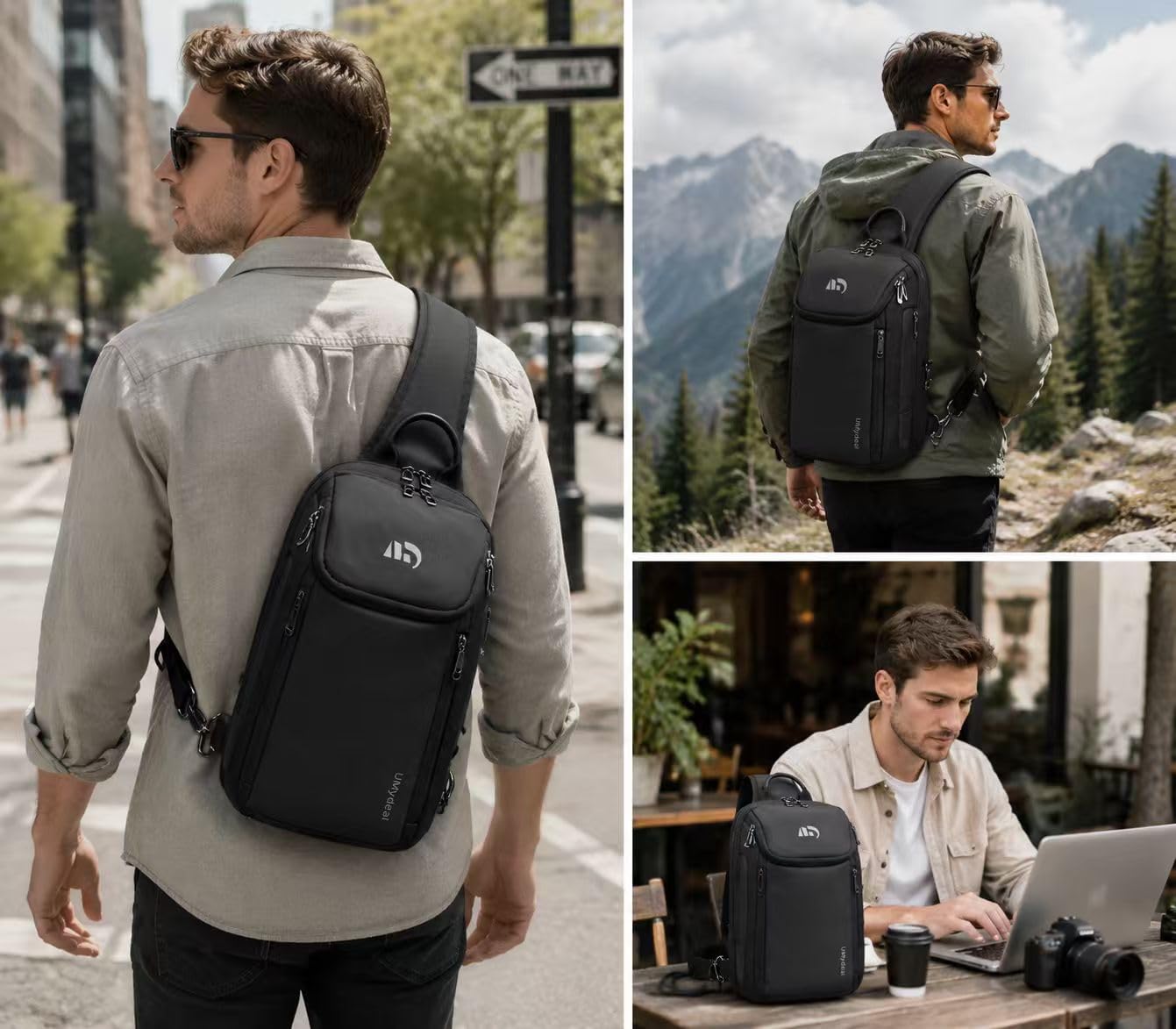 Borsa a tracolla, borsa a tracolla antifurto per uomo, impermeabile, multi tasche, borsa a tracolla per viaggi, sport casual