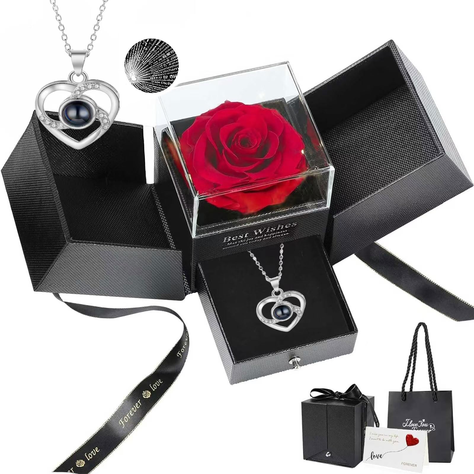 BSOKEIXD Preserved Red Rose with Heart Necklace, Gifts for Mom Wife Women Sister Grandma Girlfriend Her, Mothers Gifts Day from Daughter Son Birthday Christmas Valentines Day-image-15