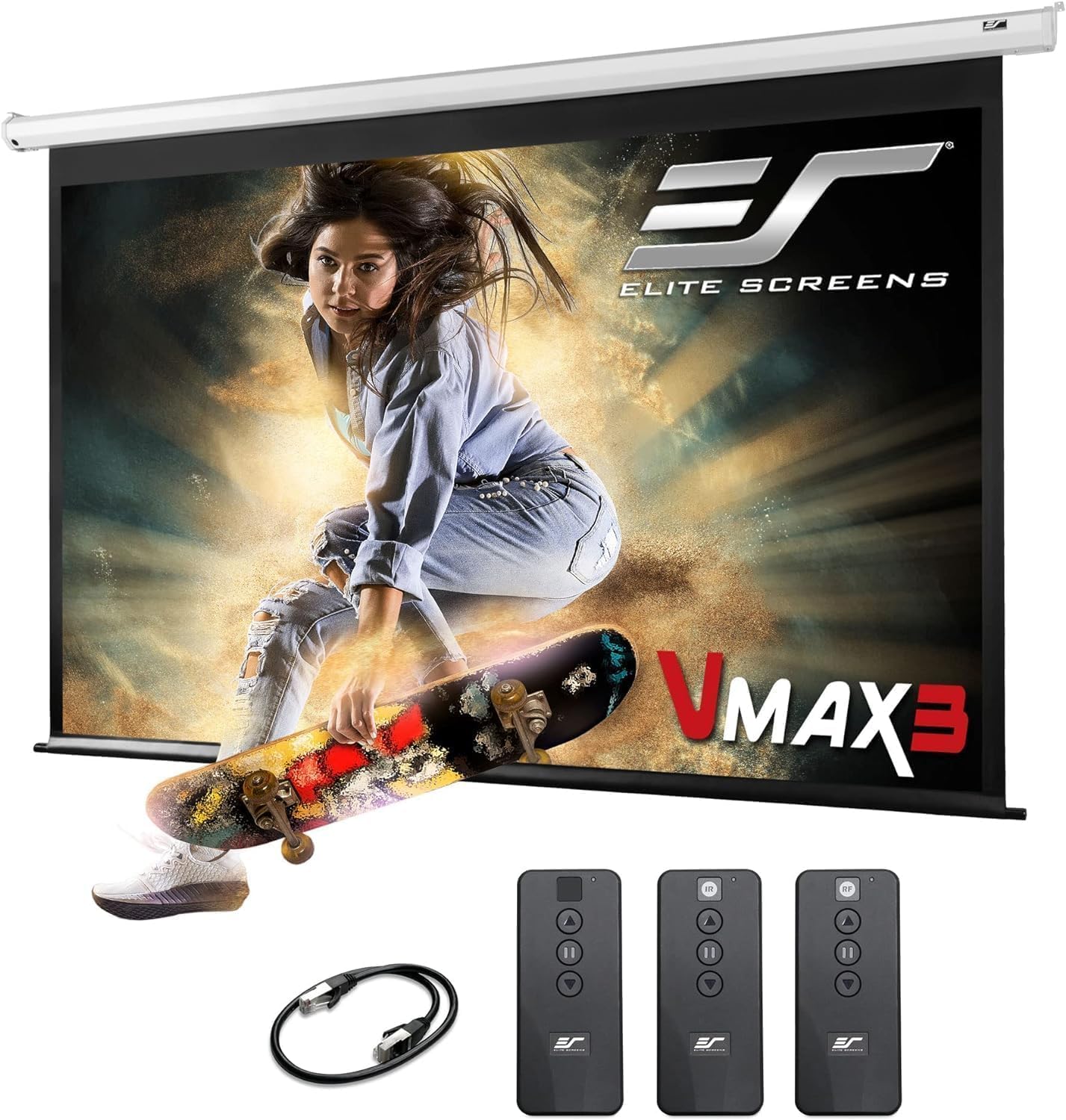 Elite Screens VMAX 3, 150-INCH Electric Projector Screen Motorized Drop Down Movie Screen Home Cinema Gaming, VMAX150XWH3