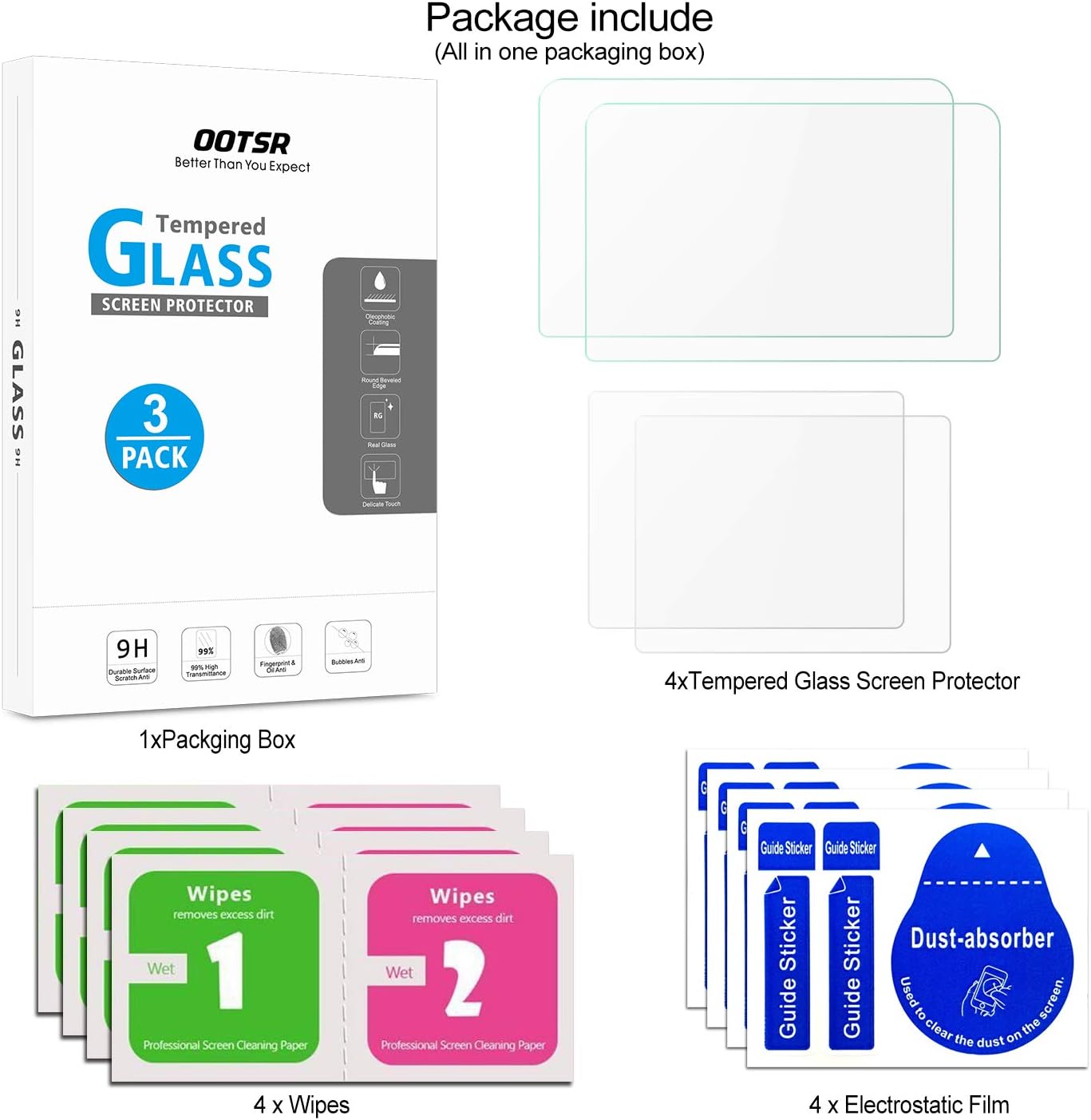 (2 Set) OOTSR Screen Protector for Nintendo 3DS XL & New 3DS XL, Include Glass Protector for Top Screen + Clear LCD Protective Film for Bottom Screen, 2pcs / Each