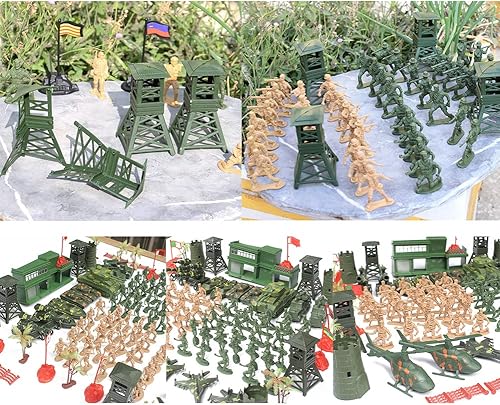 Miniatura 8 de 122 piezas de juguetes de plástico de soldado del ejército para hombres, figuras de acción militares con mini tanque, aviones antiaéreos, figuras de