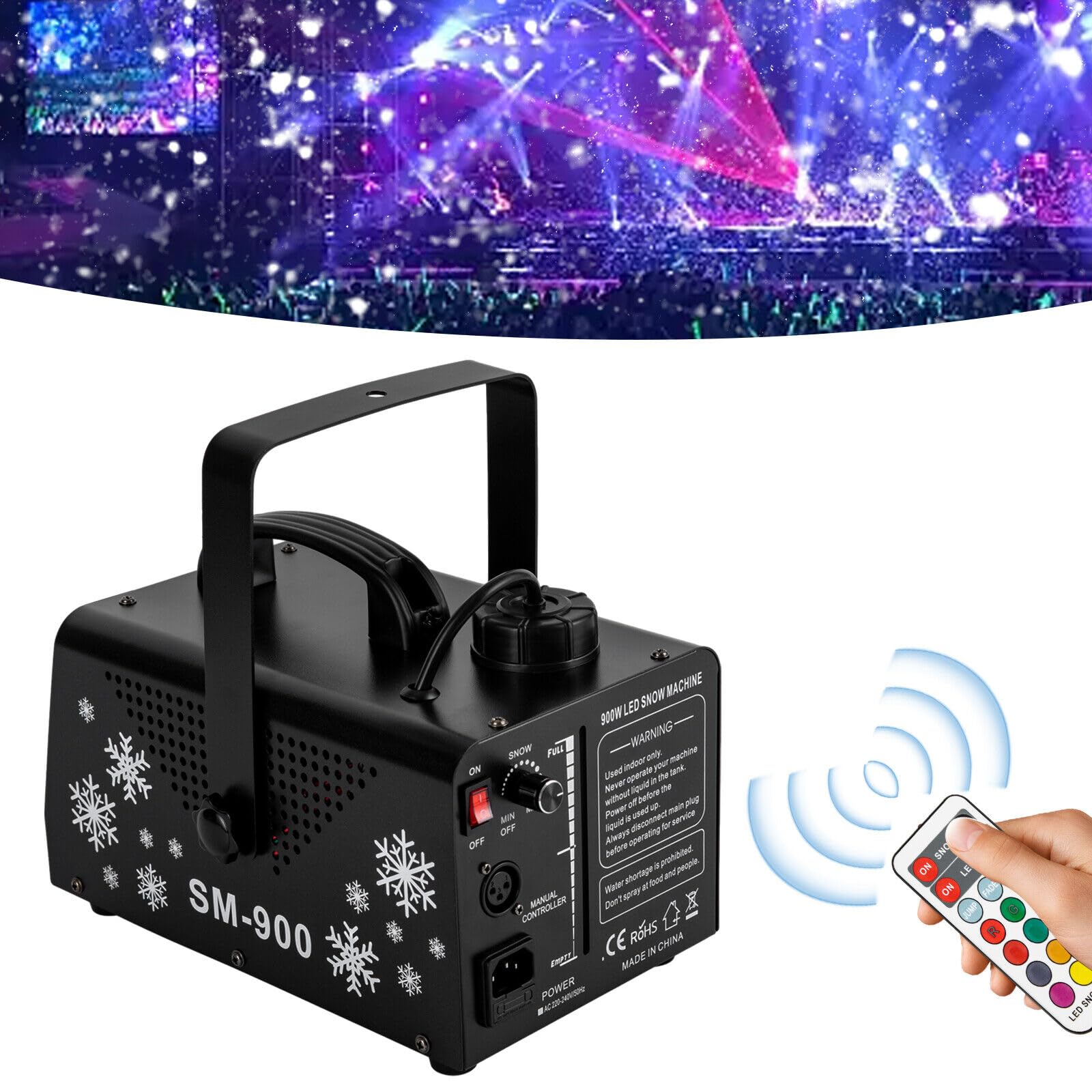 9 * 3W LED Schneemaschine,180-240ft² Schneekanone mit Fernbedienung,Beleuchtungseffekte Mit Verblassen, Blitz, Sprung,für Halloween, Weihnachten,Partys