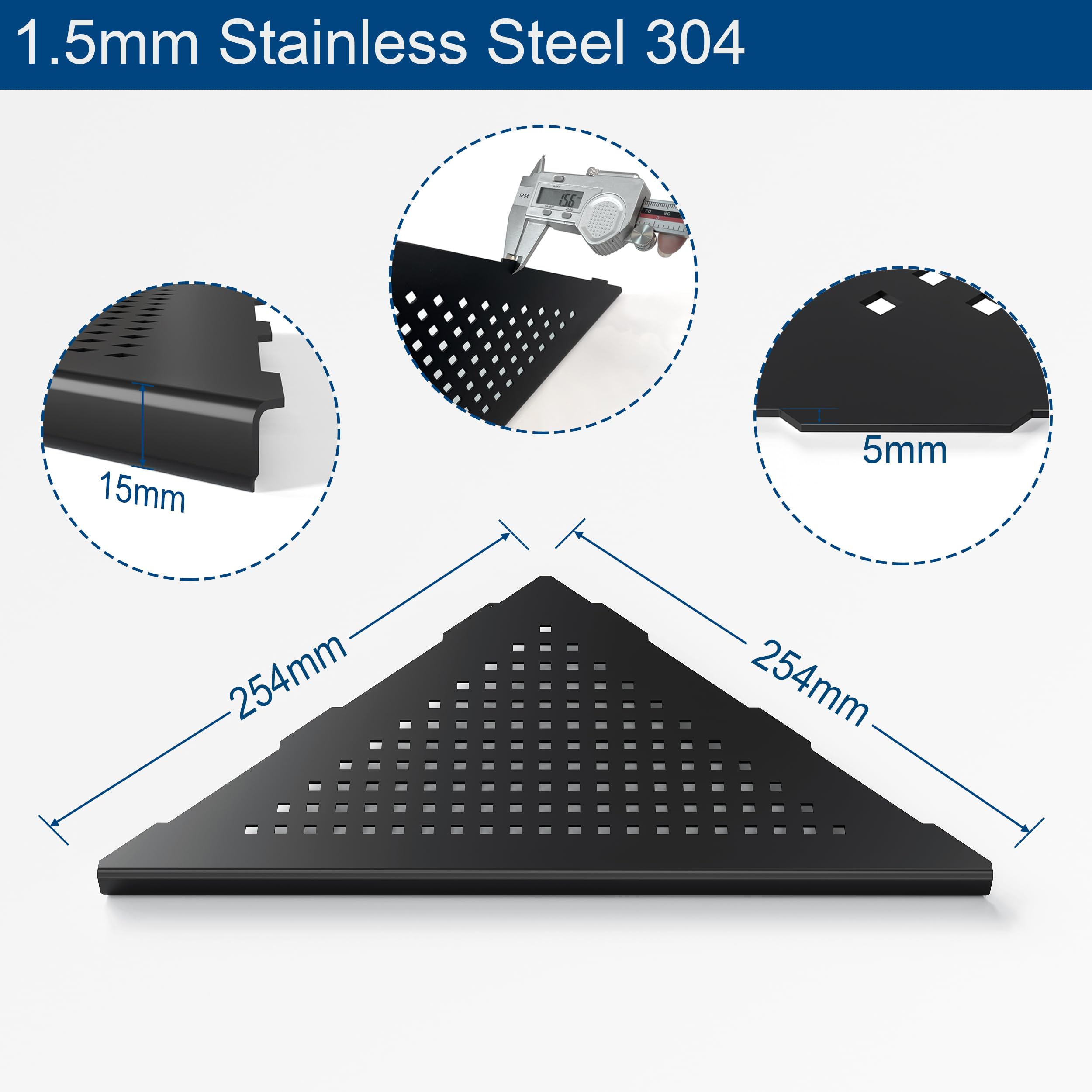 Neodrain Duschregal Ecke Edelstahl 304 Duschablage Schwarz Eingebautes Duschkorb Halterung für Bad, Küche, 2 Stück
