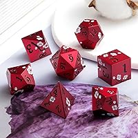 Vista 3 de Dados DND de metal mate rojo, DNDND 7 piezas de dados metálicos pesados D&D con hermoso estuche de regalo para juego de mesa Dungeons and Dragon