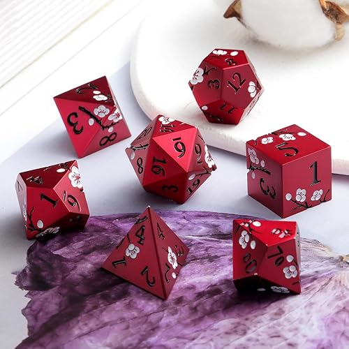 Miniatura 3 de DNDND - Juego de 7 dados metálicos metálicos pesados de color rojo mate, juego de 7 dados metálicos pesados con caja de regalo para juego de mesa de
