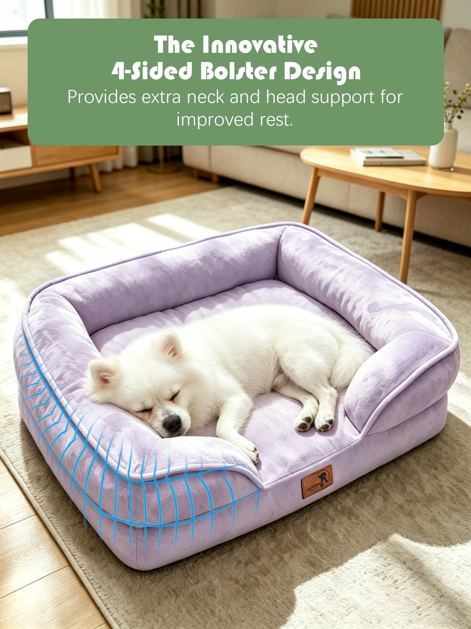 Spotted Play Orthopedic Dog Bed with Sides - Sofa Beds for Small Dogs, Supportive Foam Pet Couch Bed with Washable Removable Cover, Waterproof Lining and Non-Slip Bottom, Purple - S view 5