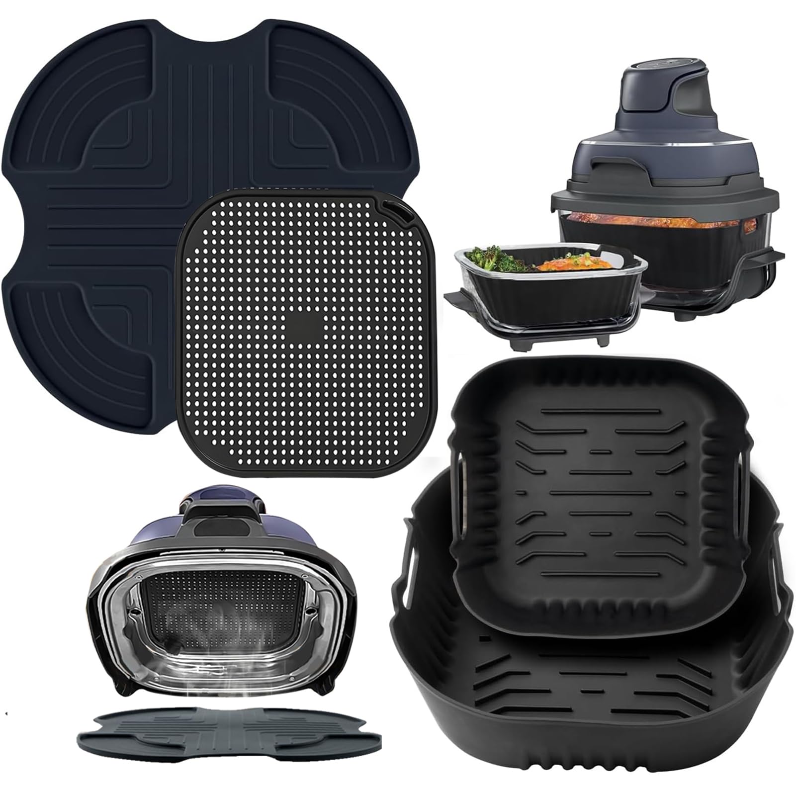 Accessoires Pour Airfryer Ninja CRISPi FN101EU - Tapis Et Paniers En Silicone Réutilisables + Protection Anti-Éclaboussures