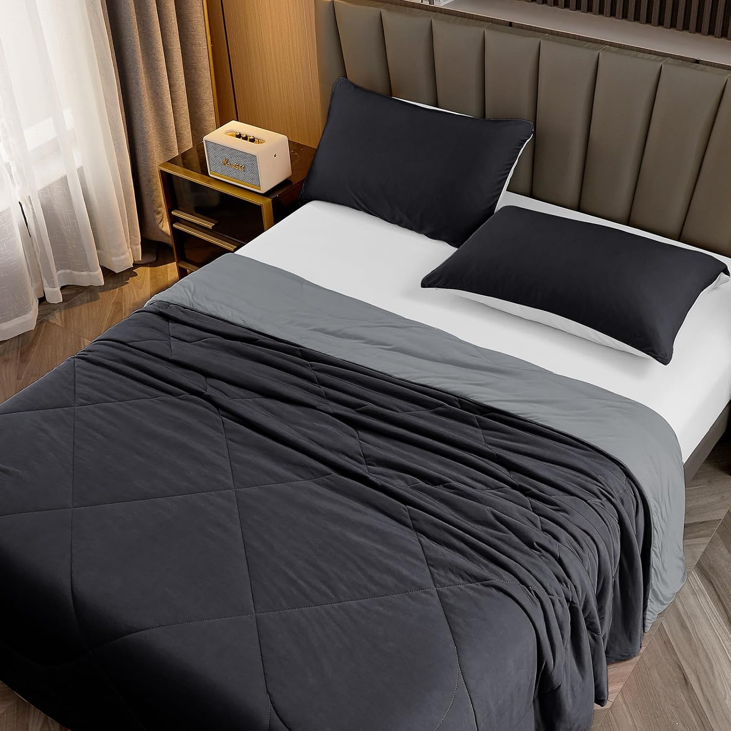 HOMFINE Cooling Comforter Queen Size, Black Summer Cooling Blanket for Hot Sleepers and Night Sweats, Japanese Double-Sided Cold Tech Fabric Q-Max 0.45, Soft Breathable Silky Smooth Lightweight - Image 7