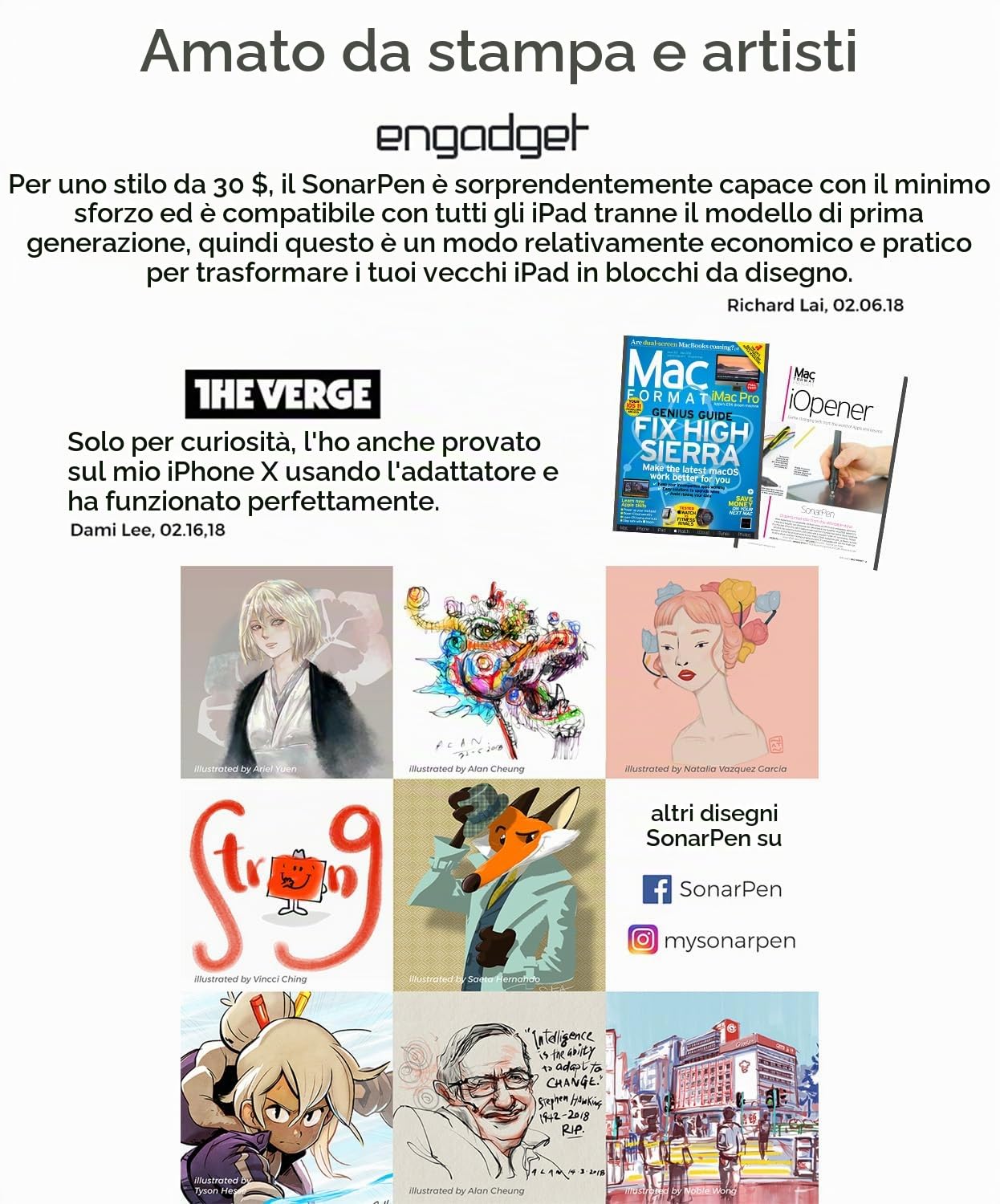 SonarPen (USB C): Penna stilo sensibile alla pressione senza batteria, compatibile con iPad/iPhone/Android/Mac/PC Windows e Switch. con pulsante di reiezione del palmo e pulsante di scelta rapida