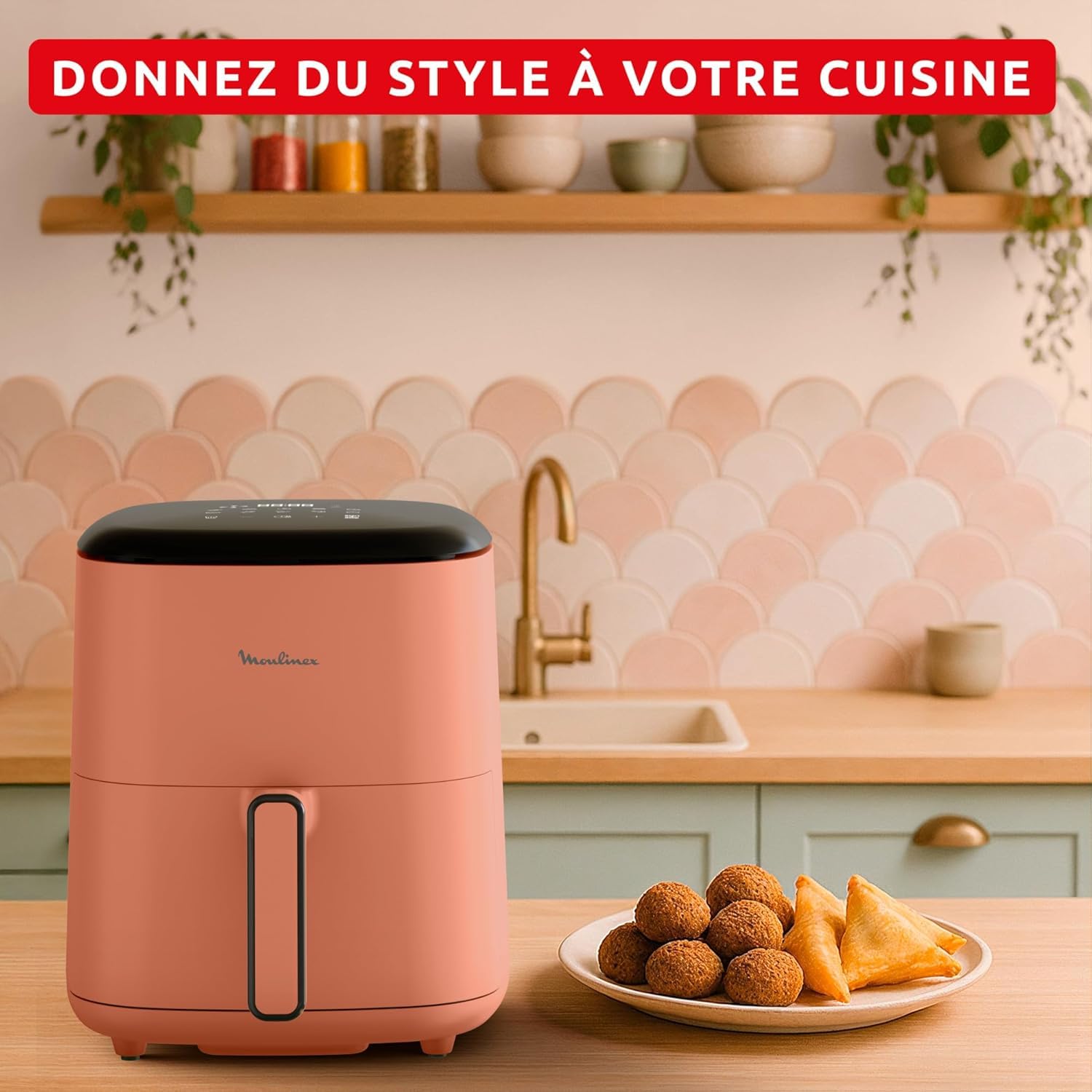 Moulinex Easy Fry POP TERRACOTTA 5L, fryer powietrza, do 6 osób, 10 intuicyjnych programów, cyfrowy ekran dotykowy, oszczędność czasu i energii, EZ245TF0