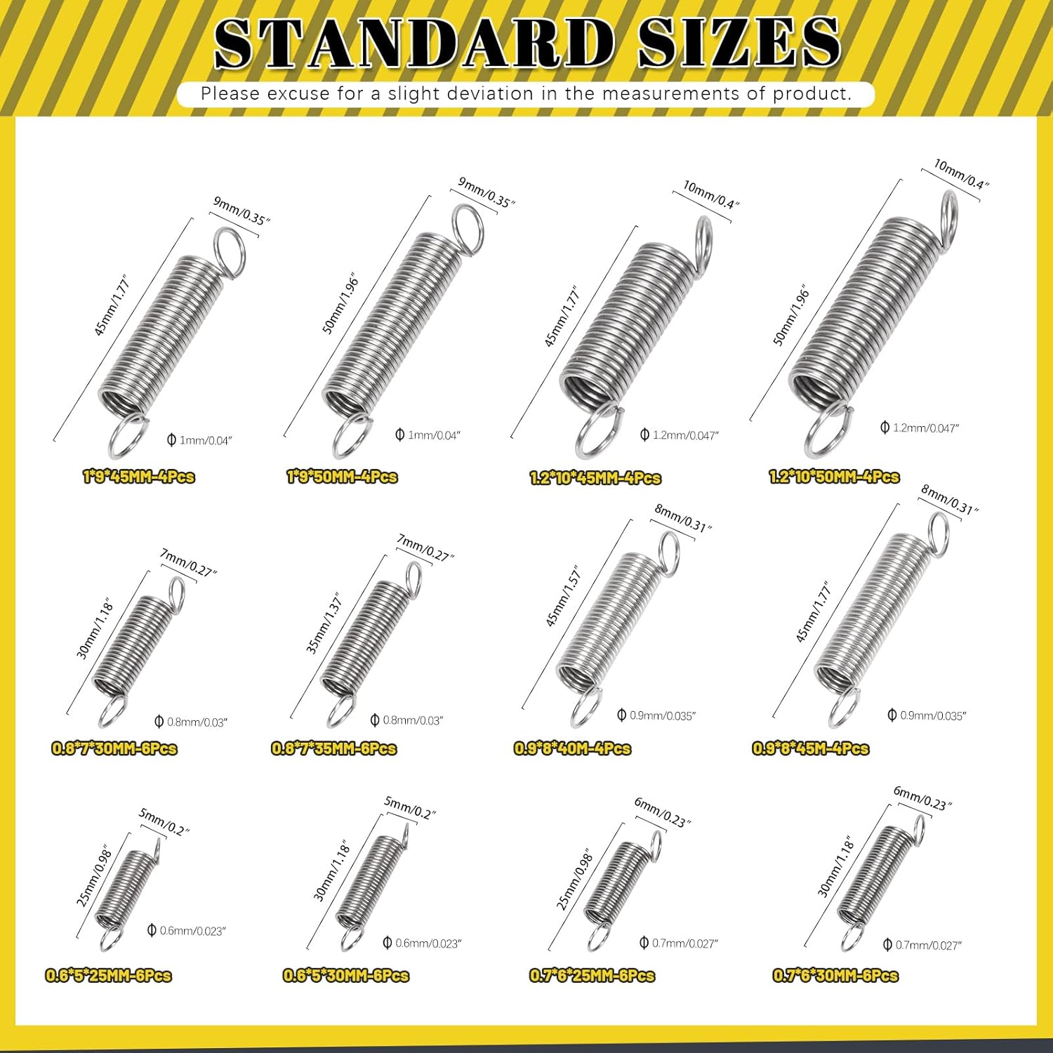 60Pcs 12 Sizes Stainless Steel Extension Springs Kit, Extension Spring with Hook Ends, Small Spring Compression Springs Mechanical Springs Tensile Spring for Home Repairs