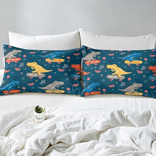 Miniatura 6 de Cute Dinosaur Duvet Cover Queen Size Skateboard Comforter Cover with 2 Pillowcase for Teens Adults Kids Rock Dinosaur Bedding Set Hip Hop Breathable