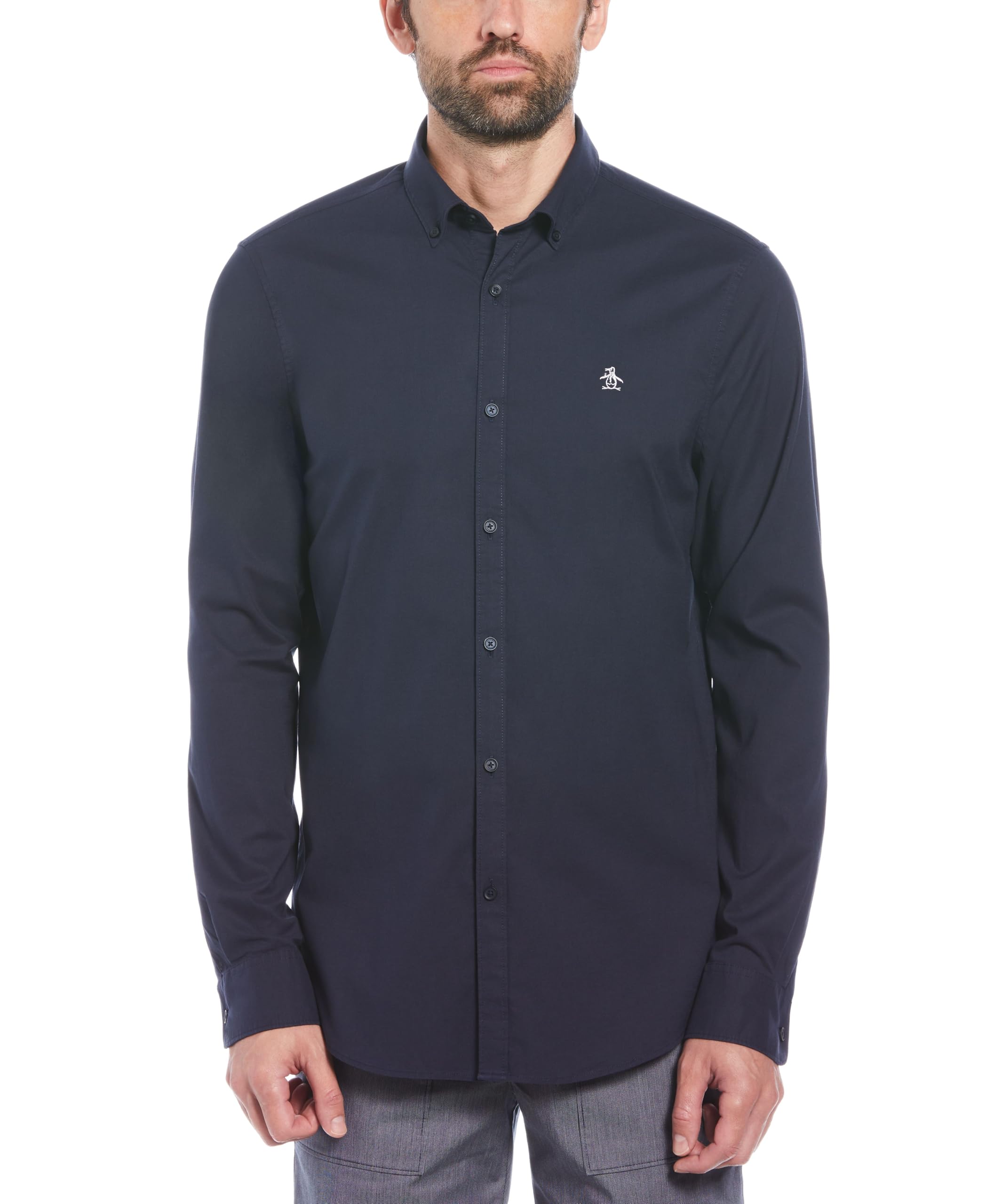 Original Penguin Men's EcoVero™ Oxford Stretch Shirt Long Sleeve 100% Cotton - Dark Sapphire