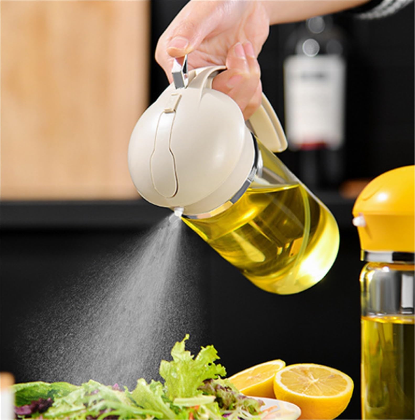 Pulverizador de aceite oliva vidrio | multicolor 550ml for cocinar freír ensaladas asar: pulverizador de aceite(Beige)