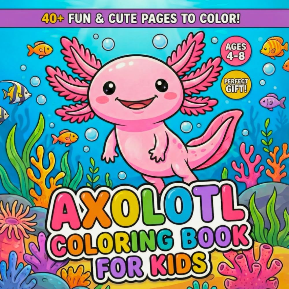 Axolotl coloring book for kids: 40 fun & cute pages to color!