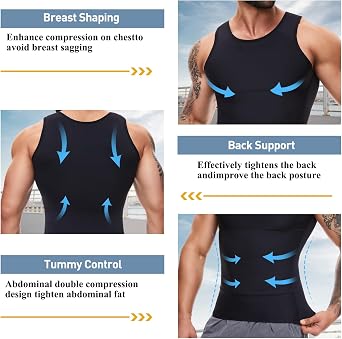 SLIMBELLE Mens Compression Vest Slimming Vest Elastic Men's Body Shaper Tank Slim Shapewear Compression Shirt Tummy Control Waist Trainer