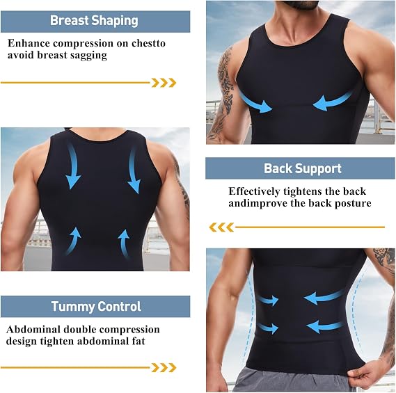 SLIMBELLE Mens Compression Vest Slimming Vest Elastic Men's Body Shaper Tank Slim Shapewear Compression Shirt Tummy Control Waist Trainer