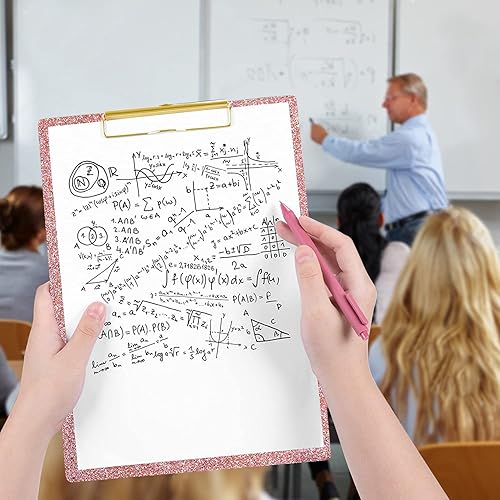 Miniatura 7 de WAVEYU Portapapeles acrílico, portapapeles rosa con purpurina para mujeres y niñas, portapapeles tamaño carta Stardard con clip dorado de perfil