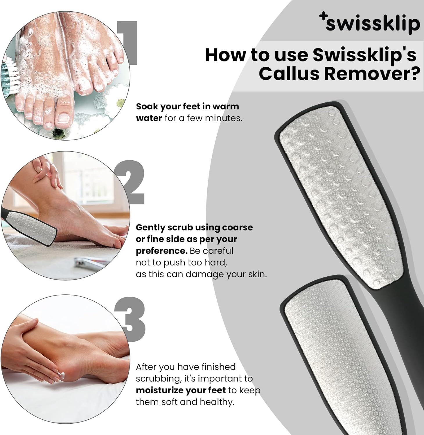 Swissker by Swissklip Foot File Callus Remover for Feet I A Perfect Heel Scraper for Cracked Heels I Luxurious Foot Scraper for Callus Removal and Dead Skin Remover for Feet (2 Pack)