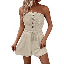 Beessbest Womens Strapless Smock Rompers Off Shoulder Tube Jumpsuits Drawstring Waist Short Jumpsuit Summer Vacation Clothes