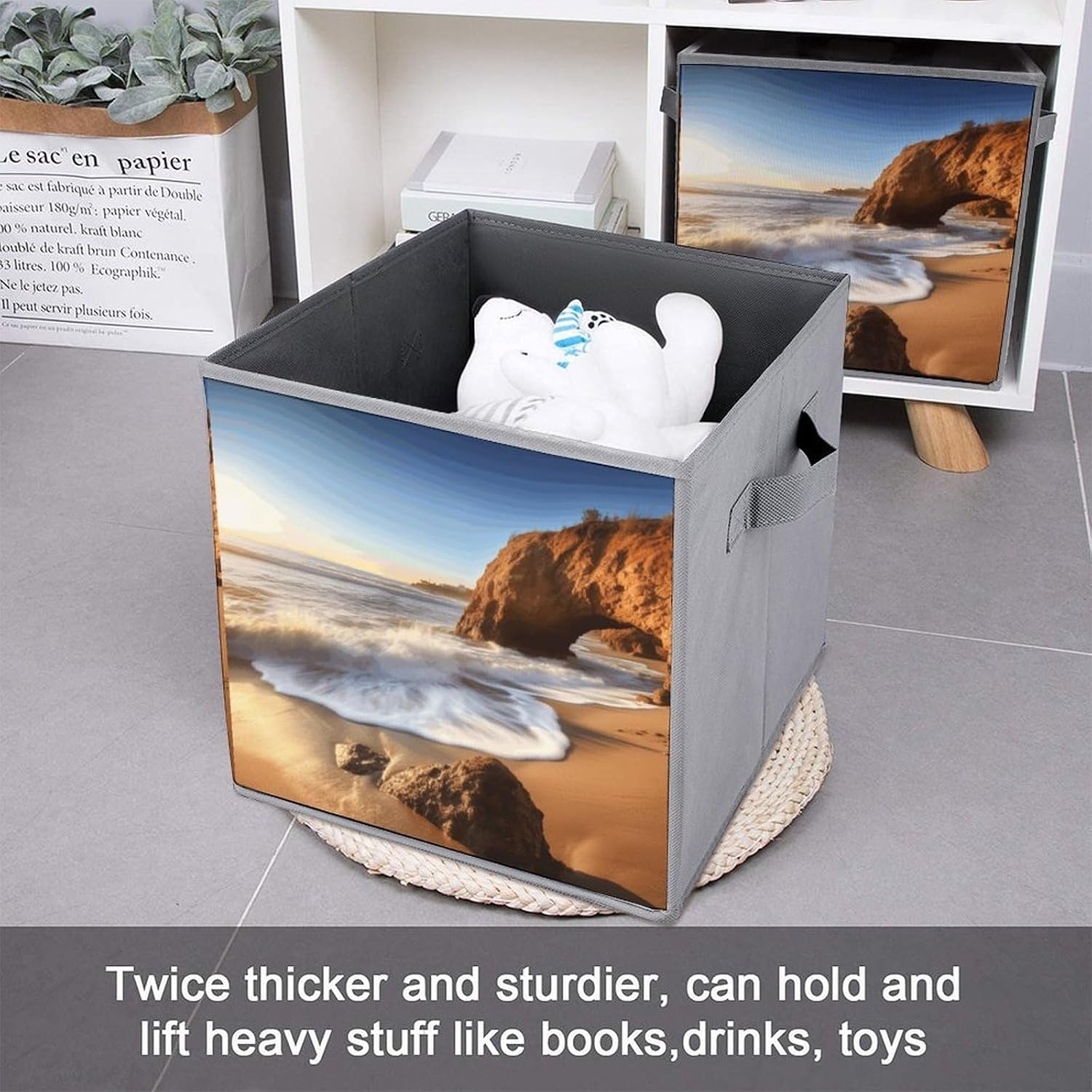 Beach Malibu Storage Cubes Set of 6 Storage Bins with Handles Collapsible Storage Basket Fabric Storage Box for Shelves Large Closet Shelf Organizer for Organization 11 Inch