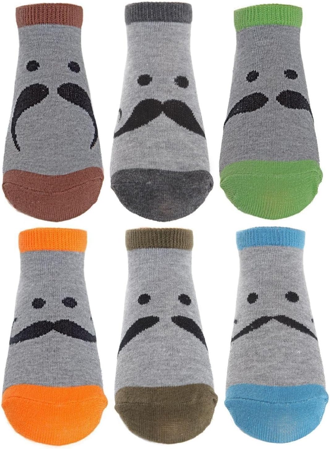 MeMoi Boys' 6 Pair Pack Mustache Mood Low Cut Socks