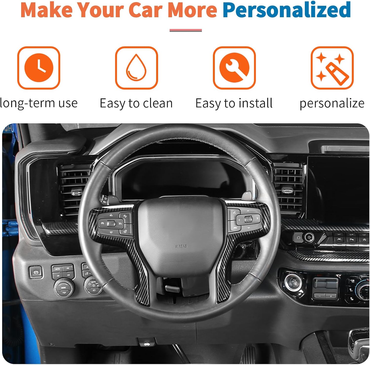 JeCar 7pcs Carbon Fiber Interior Trim Kit for 2022-2025 Chevy Silverado