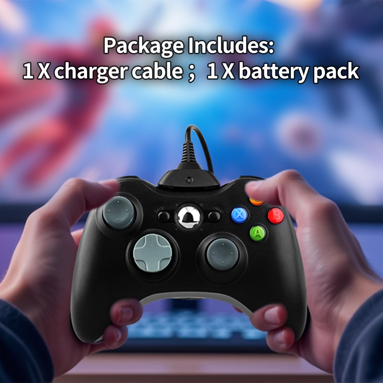OSTENT 2 in 1 Charger Cable + Rechargeable Battery Pack for Xbox 360 Wireless Controller Color Black