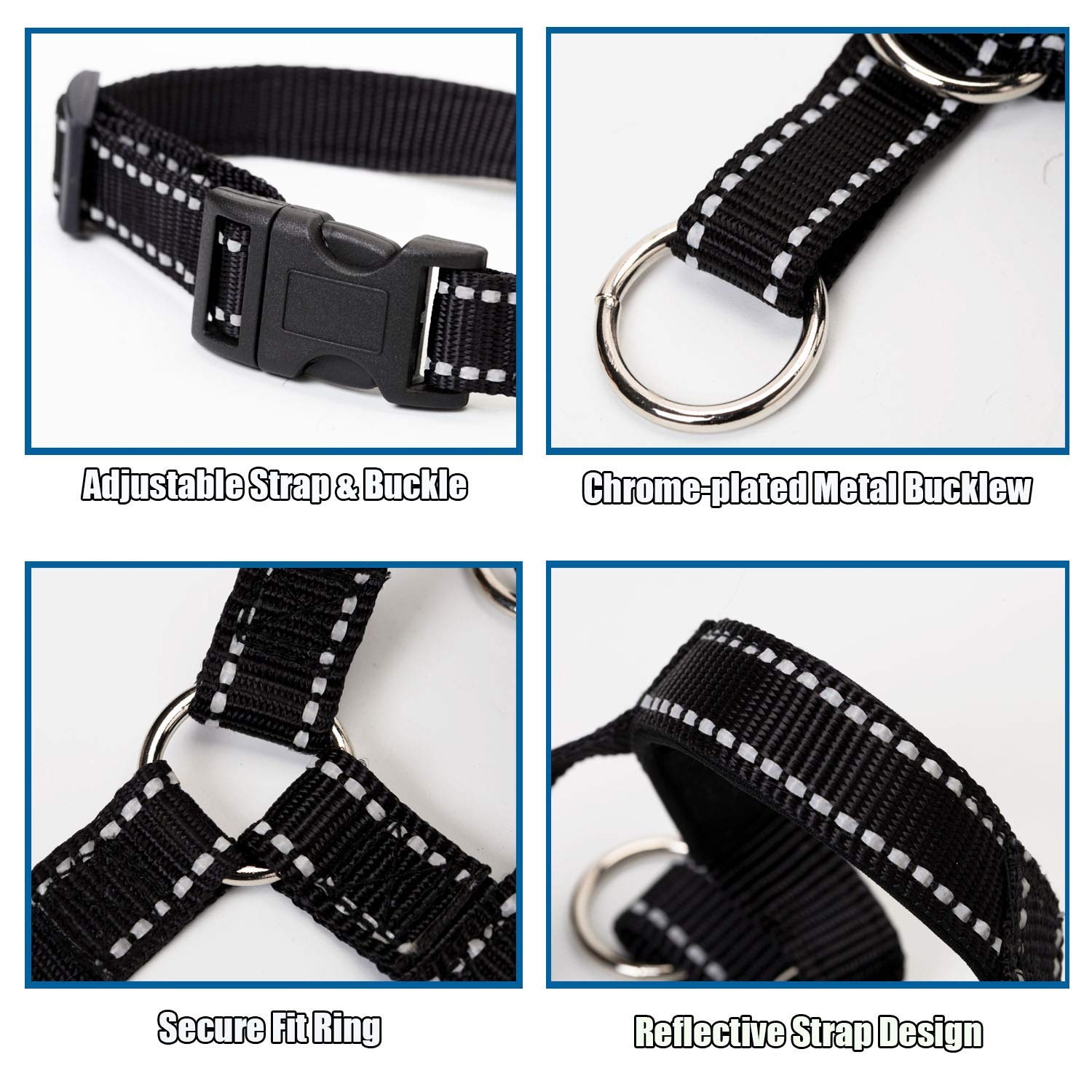 Collar de cabeza de perro con tela reflectante, arnés ajustable para evitar tirones para perros pequeños, medianos y grandes (L, rojo)