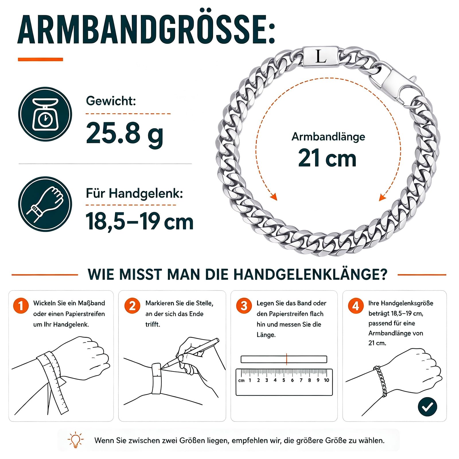 Herren Armband Edelstah Panzerkette mit Buchstaben - Silber Panzerkette Armband für Männer Jungen A-Z, Buchstabe Kubanische Armbänder 8mm Breite 21cm Länge Geschenke für Ehemann Papa Sohn Bruder