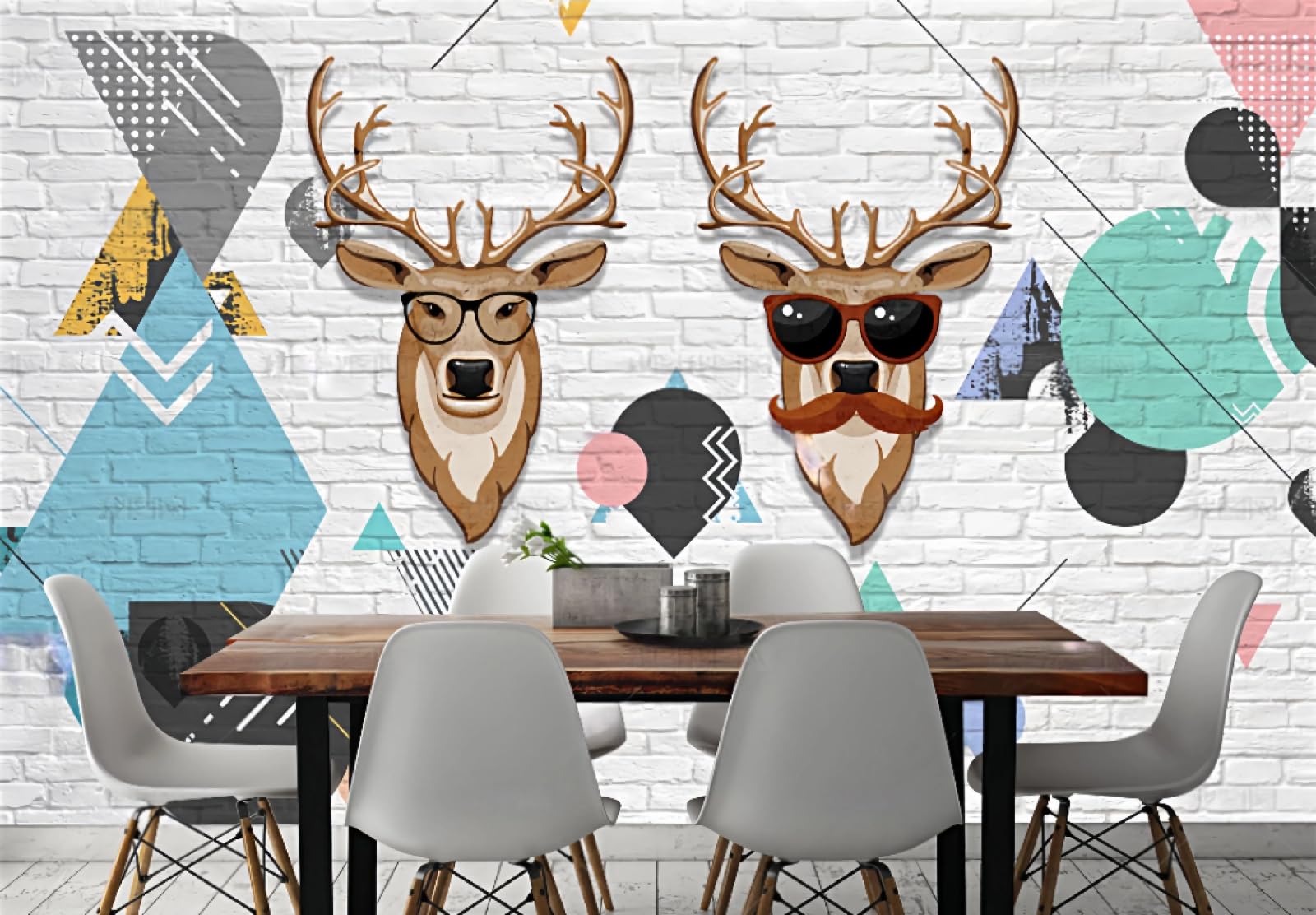 3D ręcznie malowana głowa jelenia tapeta trójkąt biała cegła ściana malarstwo dekoracyjne do salonu kawiarni restauracji mural 3D 200 x 140 cm