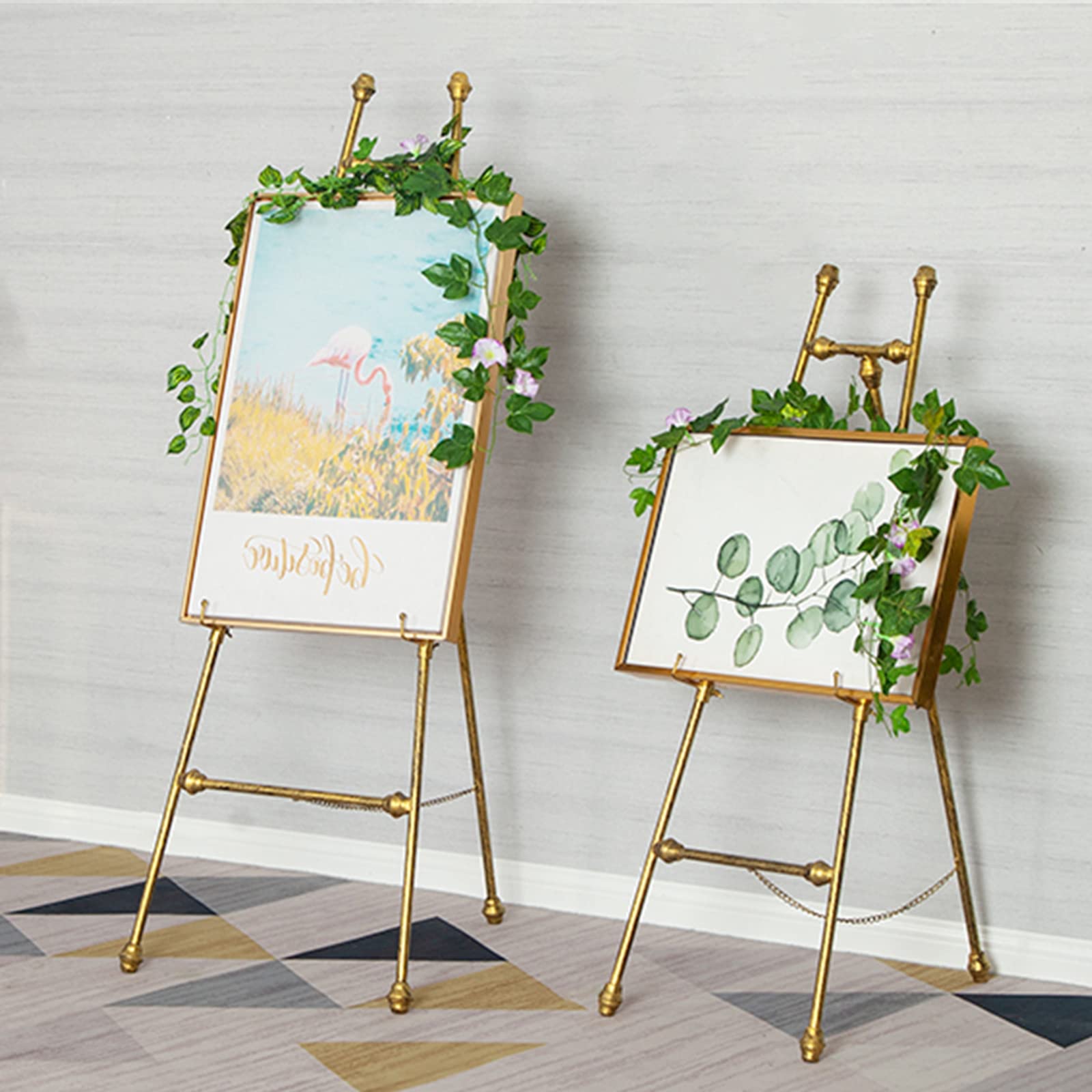 Caballete Plegable Dorado, Caballete de exhibición de Arte portátil, Soporte para Carteles, fotografías y Bodas, liviano, 120/150 cm de Alto(Oro 150cm)