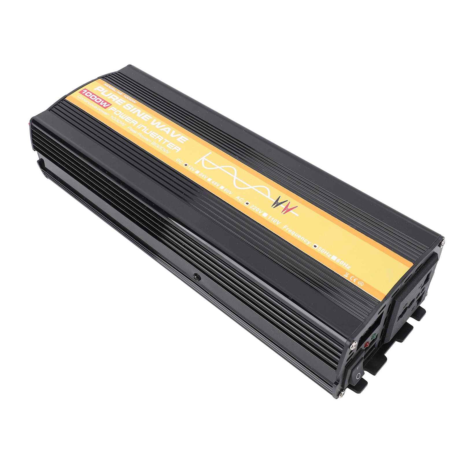 Greensen Falownik Sinusoidalny o Mocy 1000 W, Samochodowy Falownik Solarny ABS DC 12 V z Wyświetlaczem LCD, Moc Szczytowa 2000 W, Dwa Porty USB, Gniazdko Sieciowe, Wskaźniki LED do Wycieczek