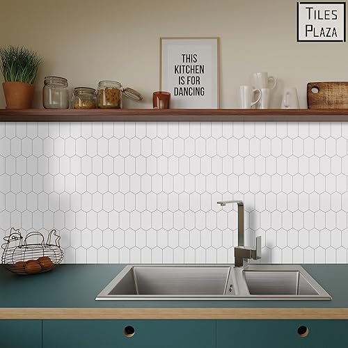 Miniatura 3 de The Tiles Plaza Azulejo protector contra salpicaduras para cocina despegar y pegar. Azulejo de pared autoadhesivo hexagonal largo blanco. Azulejo de