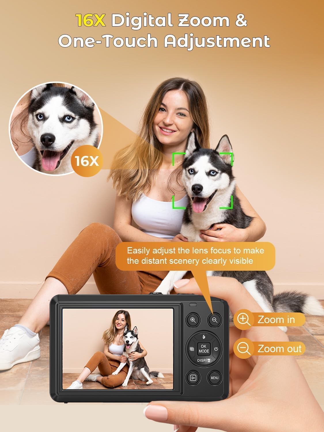 Fotocamera digitale 4K 64 MP, 2,8 pollici, UHD con messa a fuoco automatica | Scheda Micro SD e batteria, zoom digitale 16X, ricaricabile, fotocamere compatte portatili, per principianti e adolescenti
