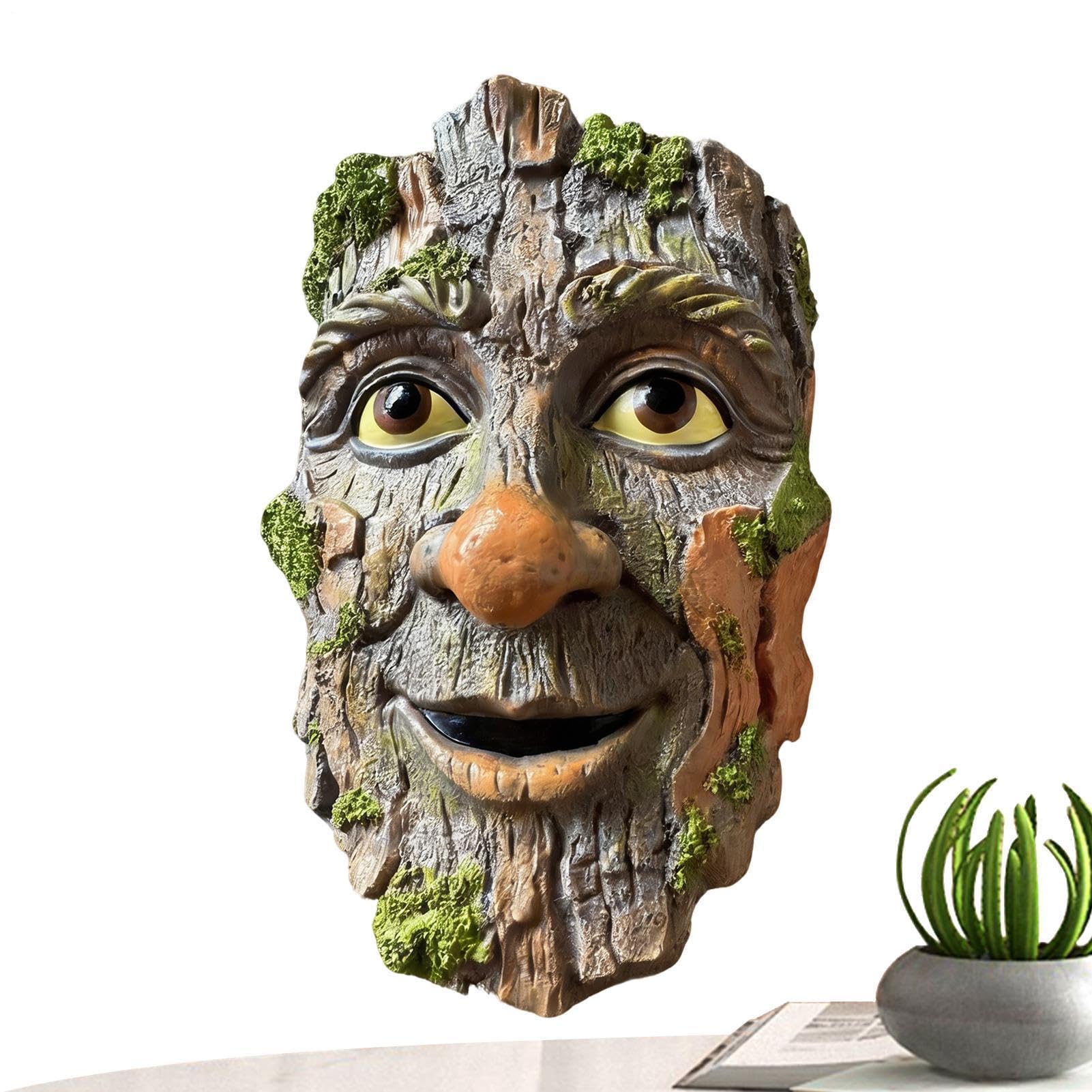 Visage d'arbre en relief décoration de jardin humoristique vieil homme résistant