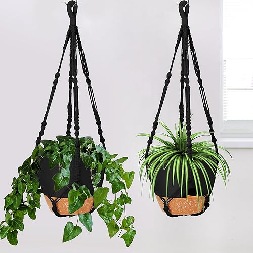 Miniatura 5 de GARDIFE Macetas colgantes de 10 pulgadas con colgador de plantas de macramé para plantas de interior y exterior, paquete de 2 macetas grandes con