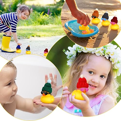 Miniatura 6 de Chivao 12 mini patos de goma con gafas de sol, gafas y sombreroscollar, patos de goma de crucero a granel para regalo del día de San Valentín,