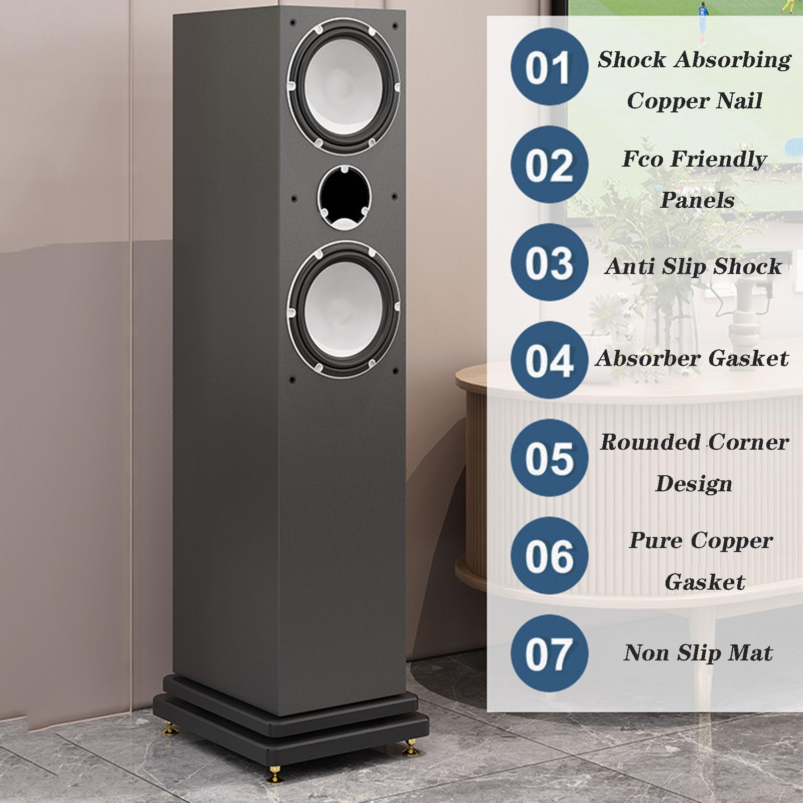 Soporte de altavoz de pie con aislamiento de subwoofer y base fija de cobre para monitor de estudio y altavoces
