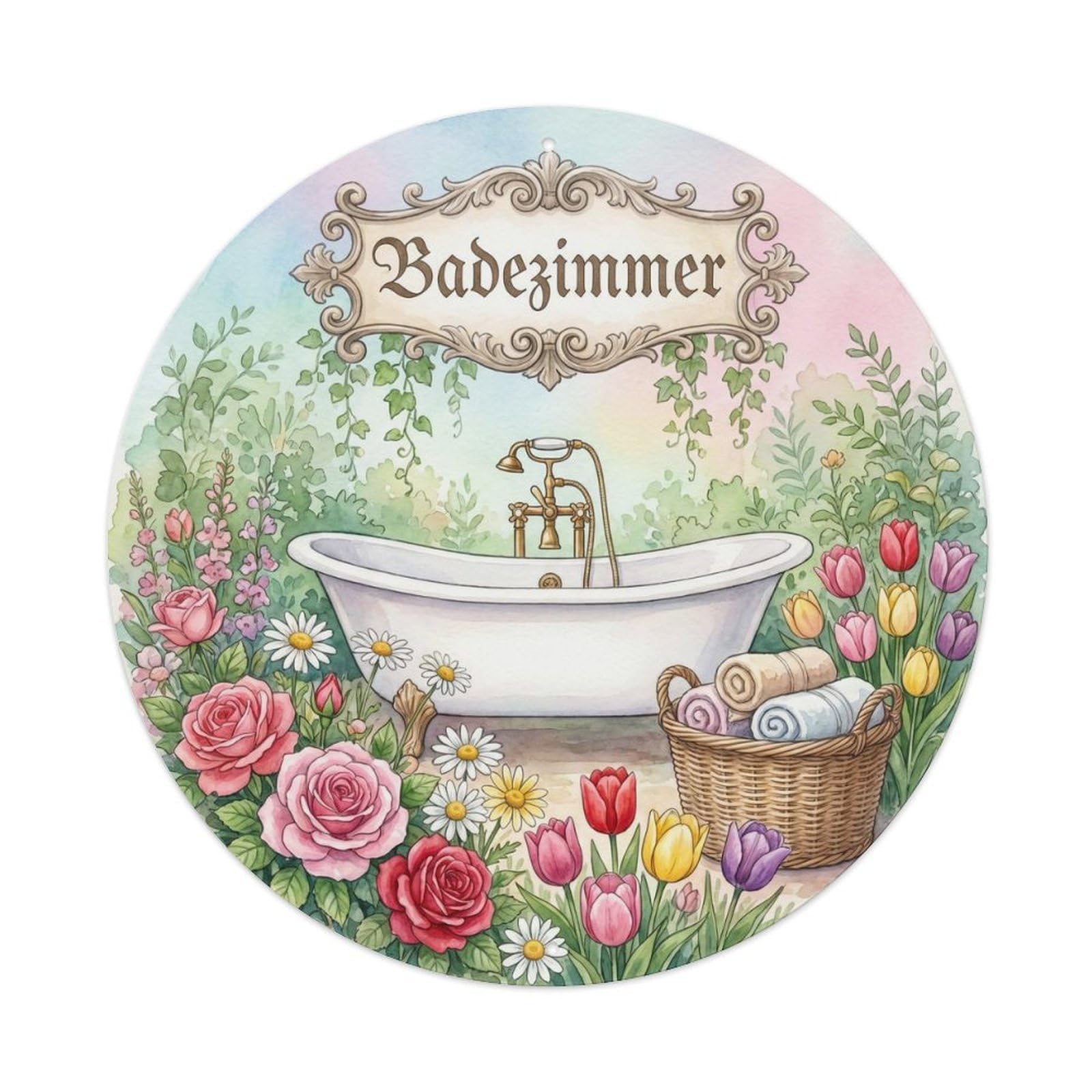 Badezimmer Garden Farmhouse Bathroom Decor Vintage Metal Tin Sign Plaque Wall Decor for Cafe, Club, Garden Round Metal Poster 8x8Inch