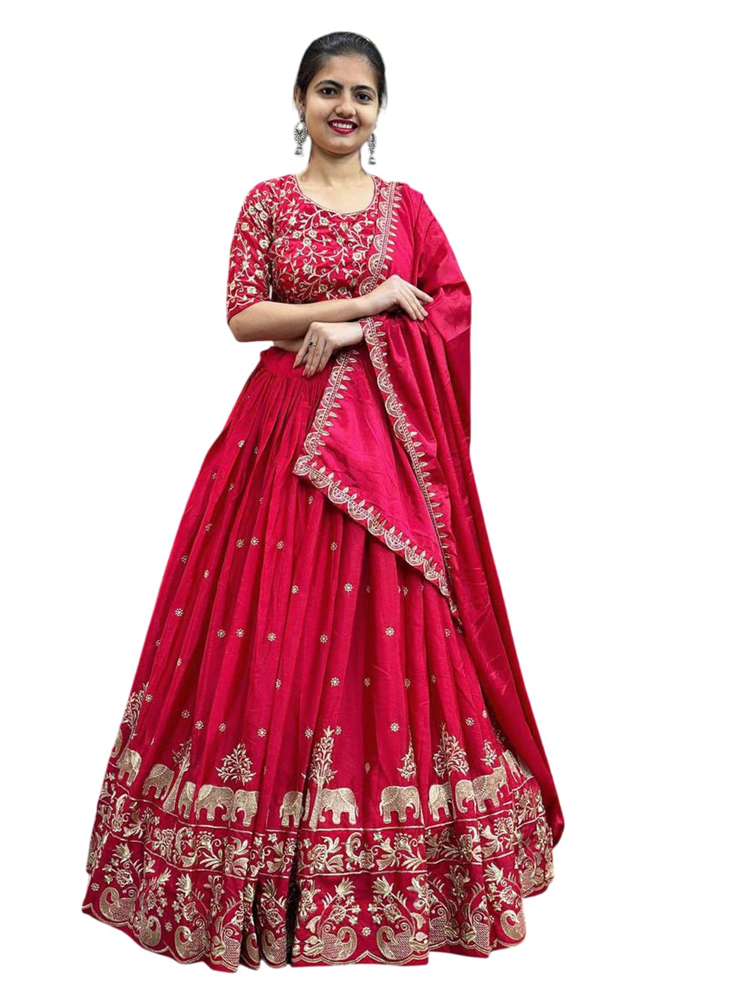 Women's Embroidery Designer Lehenga Choli Set, Semi-Stitched, Heavy Embroidery Work, with Dupatta, Free Size, Bridal Wedding-image-15
