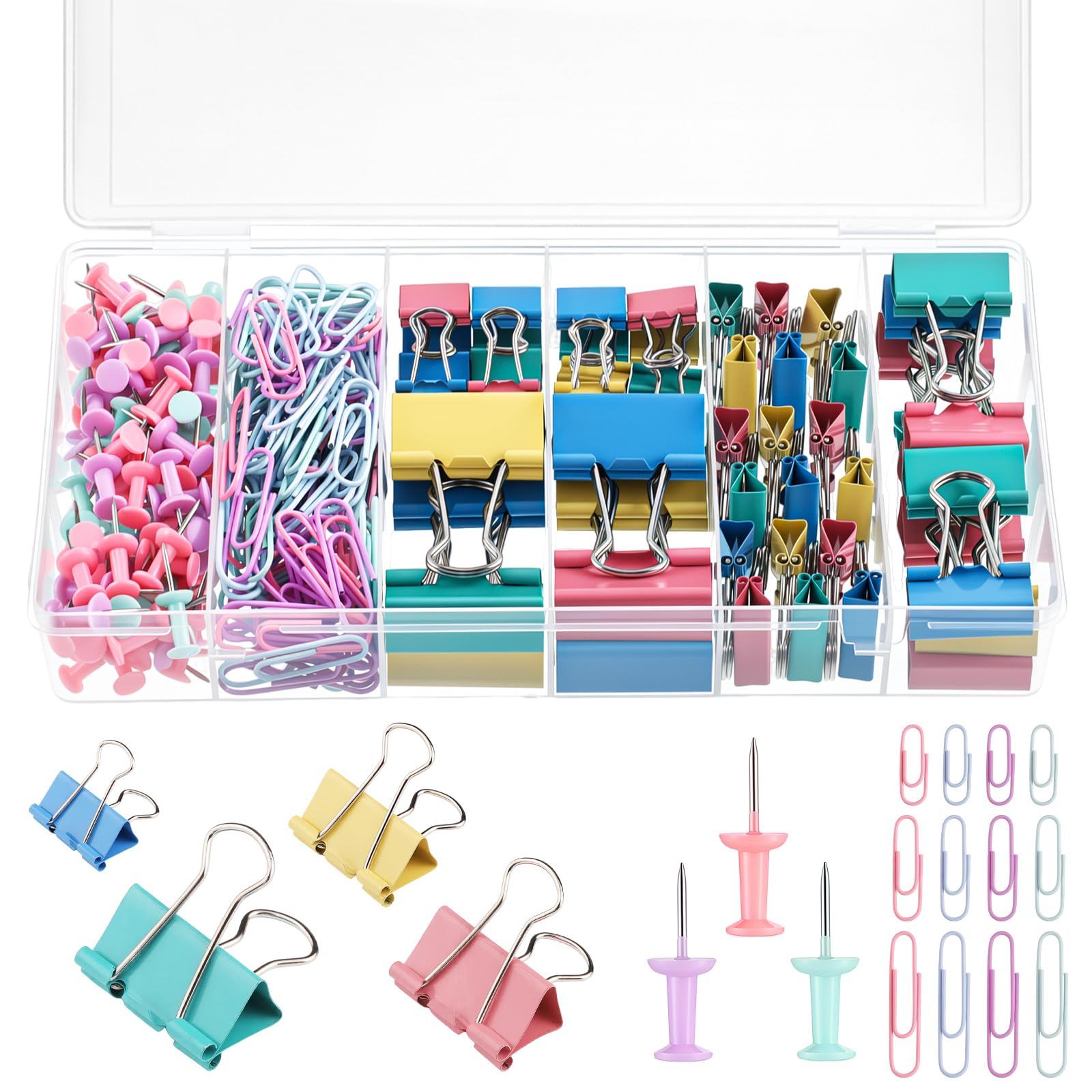 Yoosso 279 Pcs Paper Clips Binder Clips Set, Assorted Sizes in Storage Box for Documents, Notes, Bags, Cables and Photos, Colored Strong Reusable Paperclips